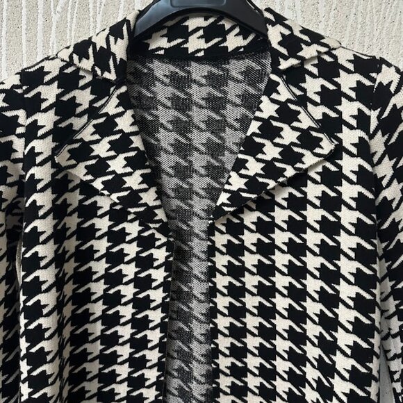 Women’s Black & White Houndstooth Knit Blazer Cardigan Jacket – Size S - Picture 3 of 9